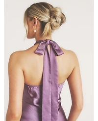 Six Stories Women's Racer Neck Satin Bridesmaid Dress