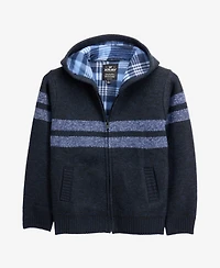 Xray Boys Hooded Flannel Lined Full Zip Sweater With Stripes