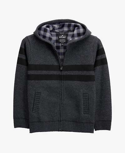 Xray Boys Hooded Flannel Lined Full Zip Sweater With Stripes