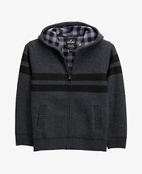 Xray Boys Hooded Flannel Lined Full Zip Sweater With Stripes