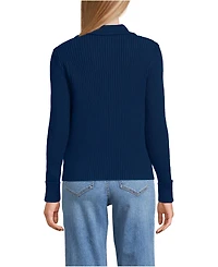 Lands' End Women's Drifter Ribbed Collared Blazer Sweater