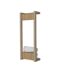 Fm Furniture Washan Towel Rack, wall-mounted design, open vertical frame, integrated lower shelf for folded towels, sturdy and lightweight structure,