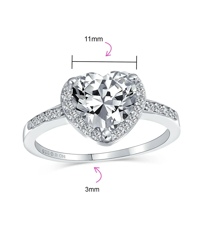 Bling Jewelry Classic 3CT Cubic Zirconia Halo Solitaire Heart Shaped Promise Ring Thin Pave Cz Band Sterling Silver