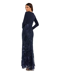 Mac Duggal Embellished Long Sleeve Wrap Over Trumpet Gown