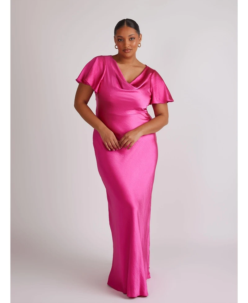 Six Stories Women's Flutter Sleeve Satin Bridesmaid Dress
