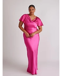 Six Stories Women's Flutter Sleeve Satin Bridesmaid Dress