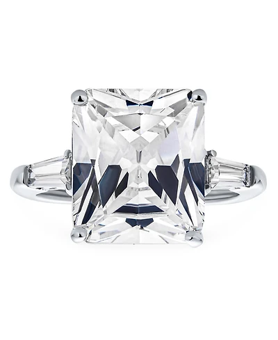 Bling Jewelry Art Deco Style Sterling Silver 10CT Princess Cut Cz Cubic Zirconia Cocktail Statement Ring Baguette Side Stones