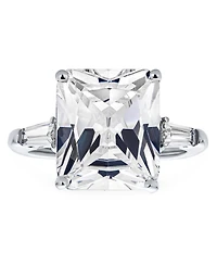Bling Jewelry Art Deco Style Sterling Silver 10CT Princess Cut Cz Cubic Zirconia Cocktail Statement Ring Baguette Side Stones