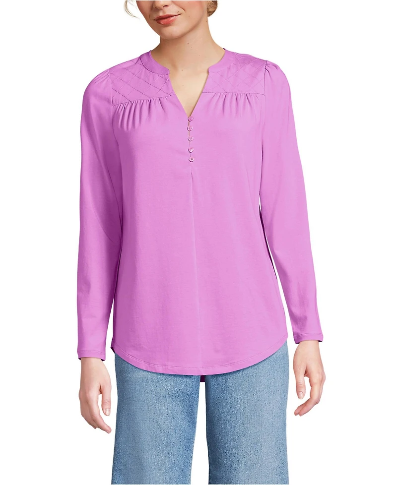 Lands' End Women's Petite Long Sleeve Lightweight Jersey Notch Neck Tunic Top