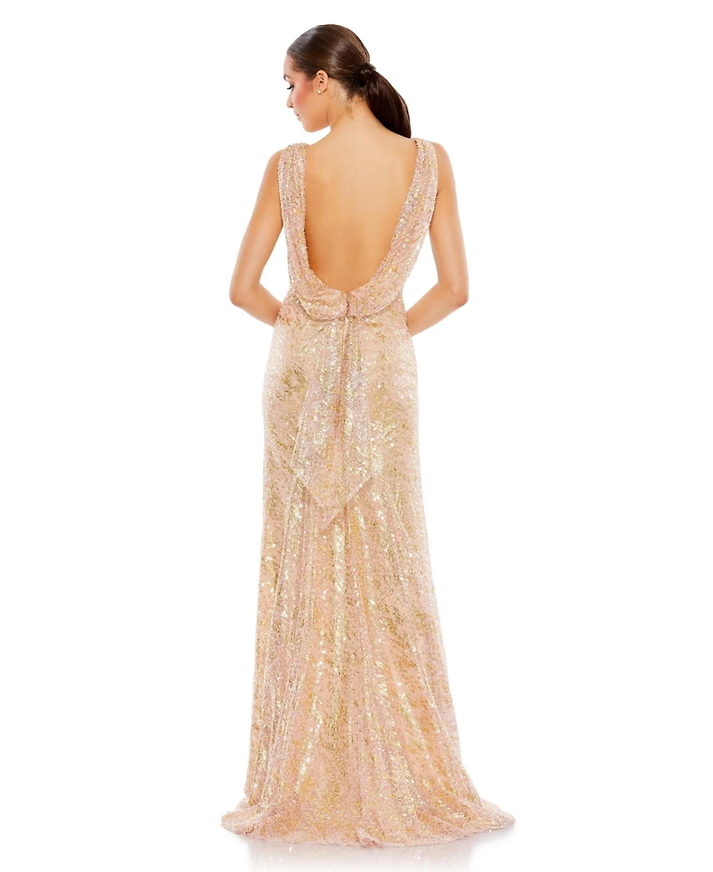 Mac Duggal Women's Sleeveless High Neck Sequin Gown