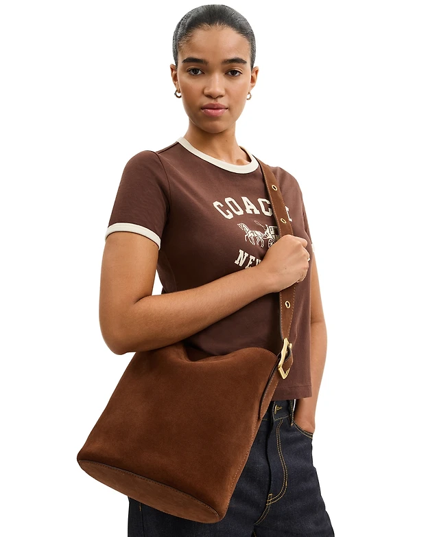 Shop Coach Bleecker Medium Suede Bucket Bag at Beverly Center in