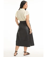 June + Vie Women's Plus Paneled Faux Leather Midi Skirt