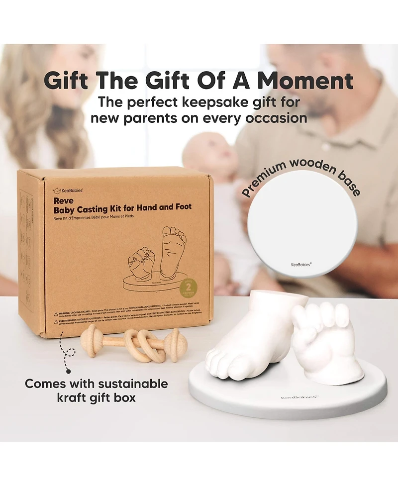 KeaBabies Reve Baby Casting Kit Hands and Feet Mold, 3D Hand 0-9 Months with Wood Base, Bpa-Free Keepsake