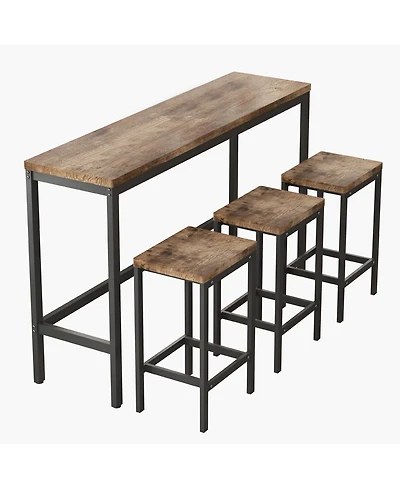 Casainc Modern Long Dining Table Set with 3 Stools and Metal Frame, Easy Assembly