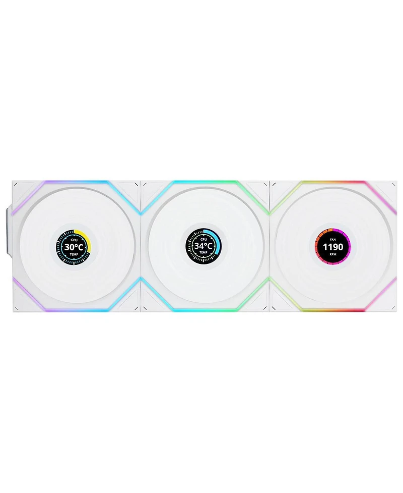 Lian-Li Uni Fan Tl Wireless 1.6" Lcd 120mm Argb Case Fan with Controller, White, 3-Pack