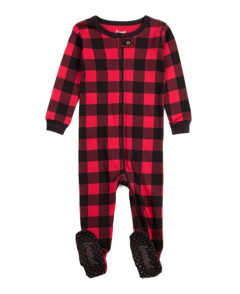 Leveret Baby Footed Cotton Pajamas - Plaid Black and Red - Matching Family Christmas Pajamas