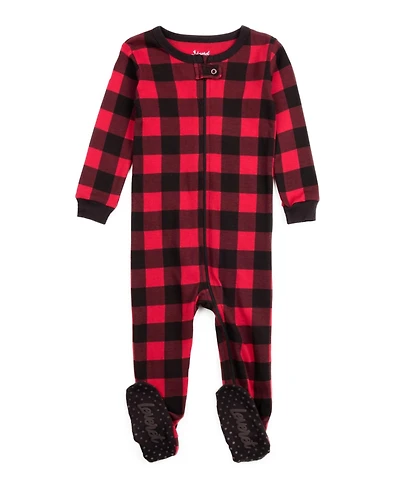 Leveret Baby Footed Cotton Pajamas - Plaid Black and Red - Matching Family Christmas Pajamas