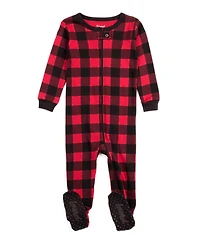 Leveret Baby Footed Cotton Pajamas - Plaid Black and Red - Matching Family Christmas Pajamas