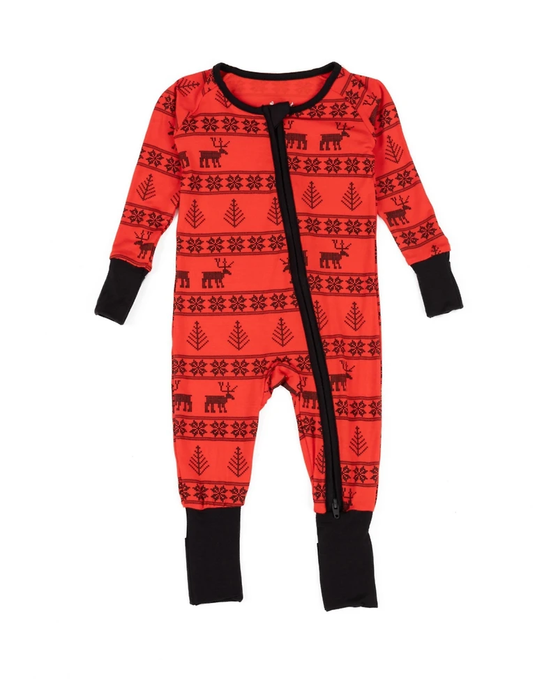 Leveret Baby Footed Bamboo Pajamas - Reindeer - Matching Family Christmas Pajamas