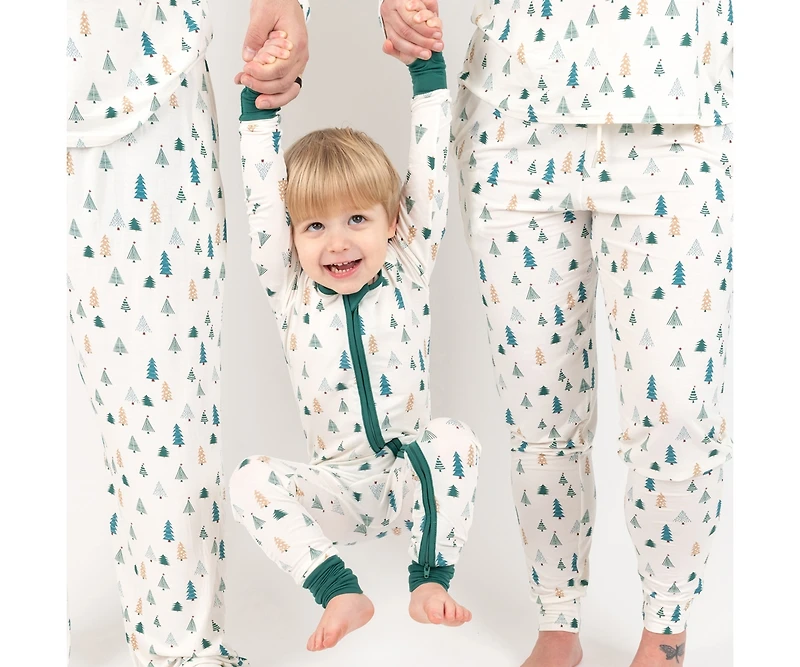 Leveret Toddler Footed Bamboo Pajamas, Pine Tree, Matching Family Christmas Pajamas