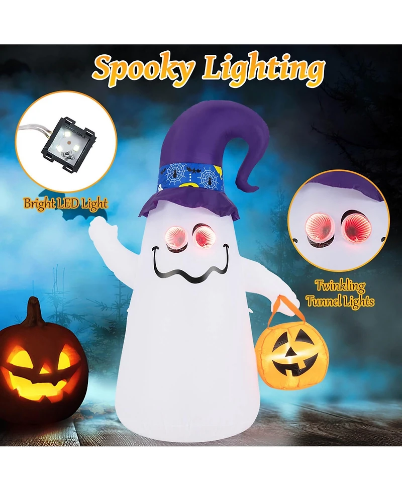 6 Ft Halloween Inflatables Cute Ghost with Jack-o-Lantern & Witch Hat