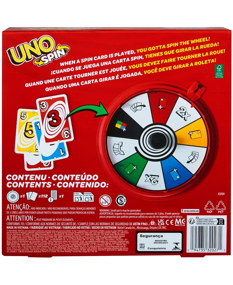 Mattel Uno Spin Card Game for Kid, Adult and Family Nights, Classic Play