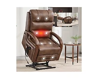 Casainc Power Leatheraire Lift Recliner Chair Dual Motor Infinite Position Up to 350 Lbs with Solid Wood Armrests, Heat Massage and Heavy Duty Motion