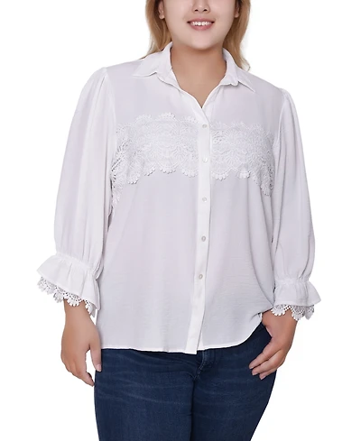 Ny Collection Plus 3/4 Sleeve Blouse With Lace Details Top