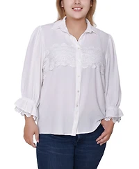 Ny Collection Plus 3/4 Sleeve Blouse With Lace Details Top