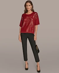 Donna Karan New York Women's Short Sleeve Sequin Sweater