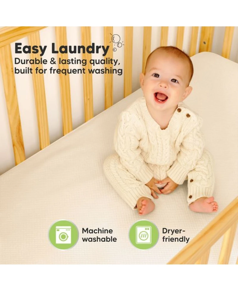 KeaBabies 2-Pack Protect+ Waterproof Crib Mattress Protector Covers, Quin Quilted Cotton Baby Topper, Toddler Sheets