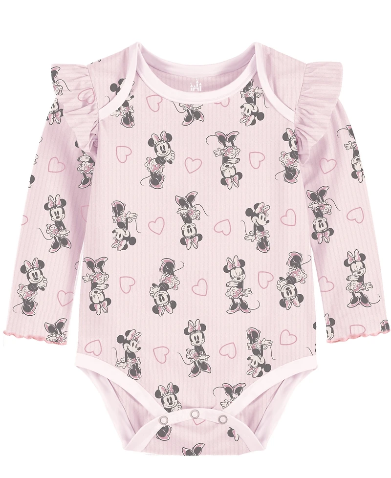 Disney Baby Girls 3-Piece Minnie Printed Bodysuit, Pants and Headband Set