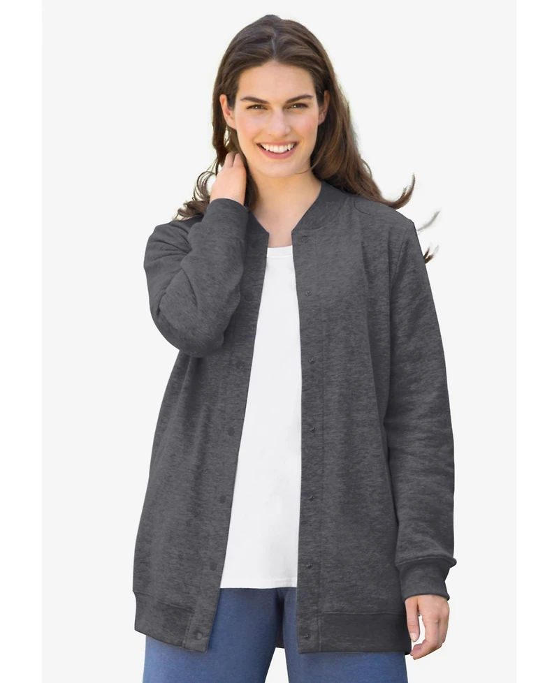 Woman Within Plus Fleece Baseball Jacket