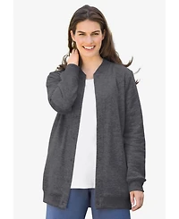 Woman Within Plus Fleece Baseball Jacket