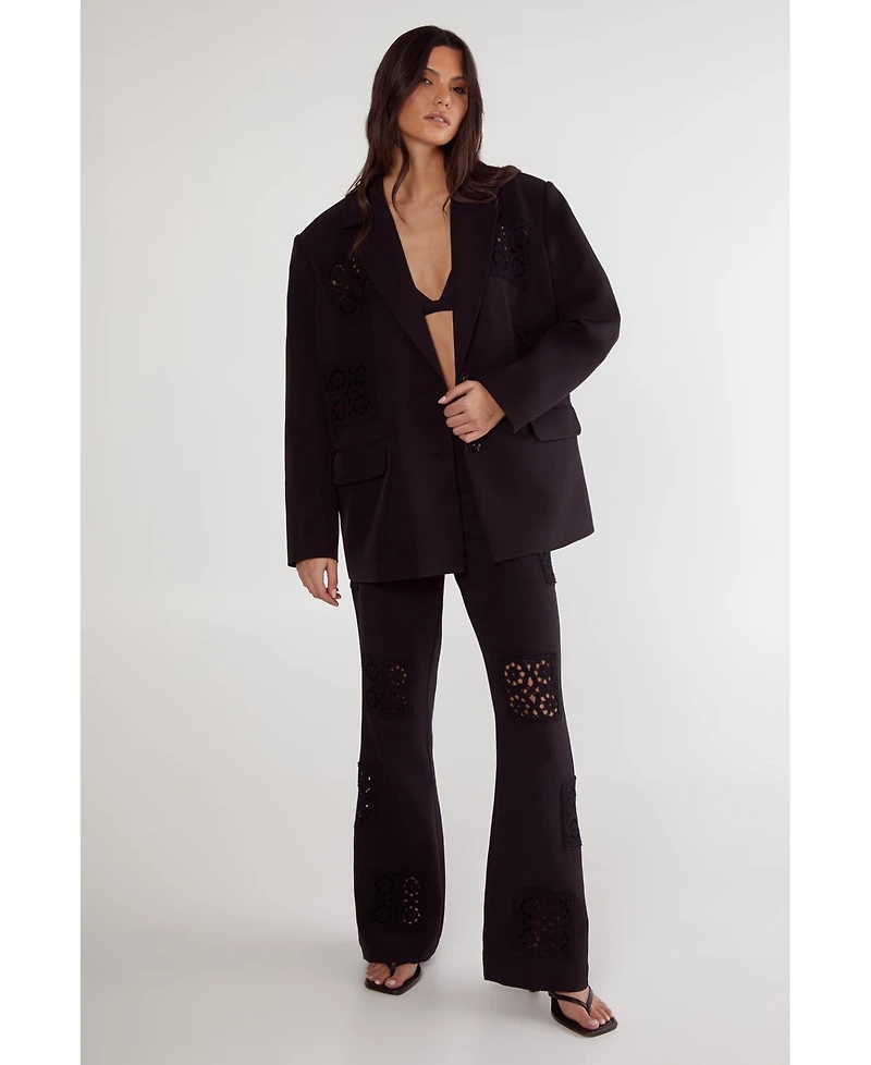 Nasty Gal Women's Tailored Crochet Insert Oversized Blazer