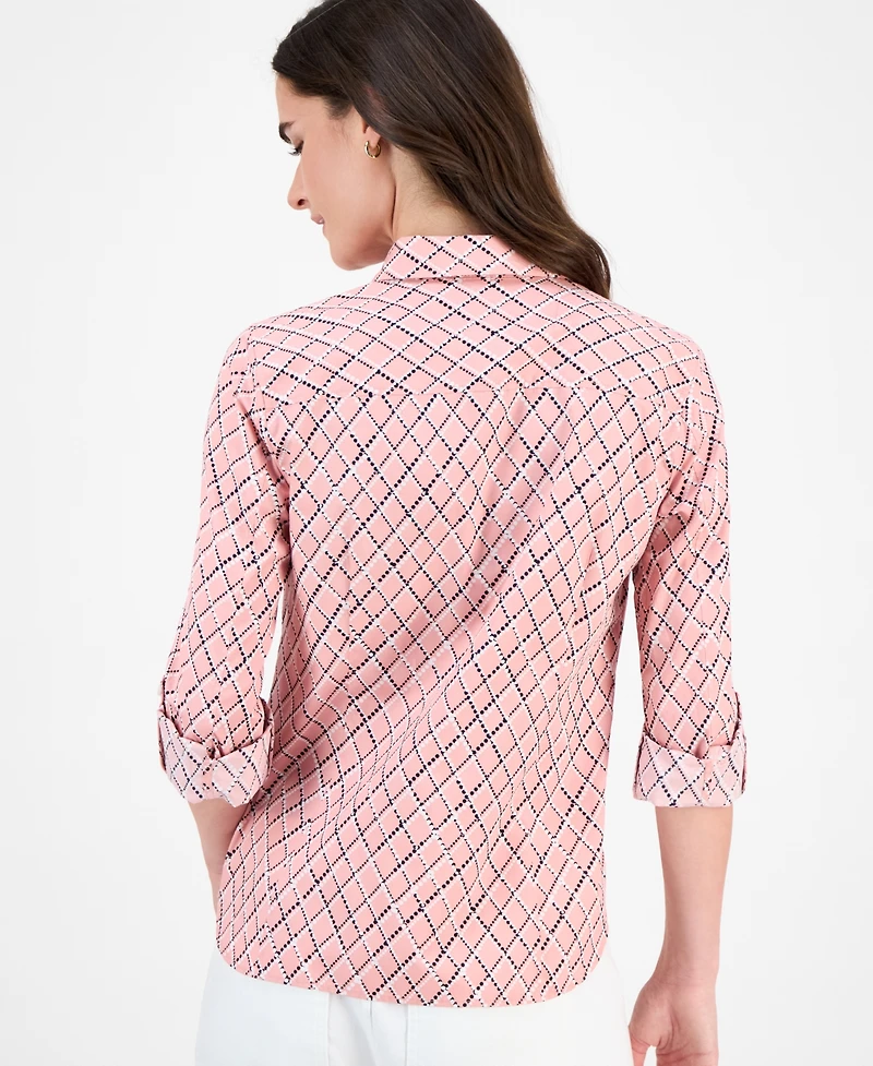 Nautica Jeans Women's Cotton Argyle Dot Roll-Tab Shirt