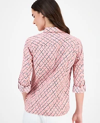 Nautica Jeans Women's Cotton Argyle Dot Roll-Tab Shirt