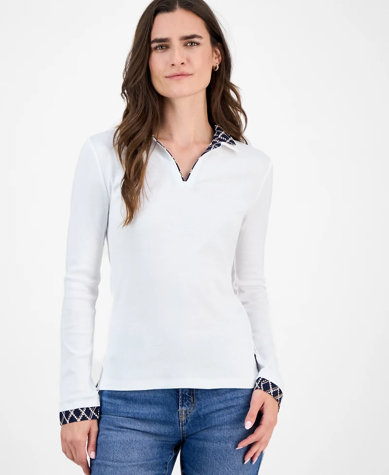 Nautica Jeans Women's Double-Collar Long-Sleeve Top
