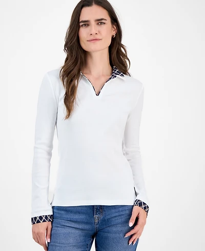Nautica Jeans Women's Double-Collar Long-Sleeve Top