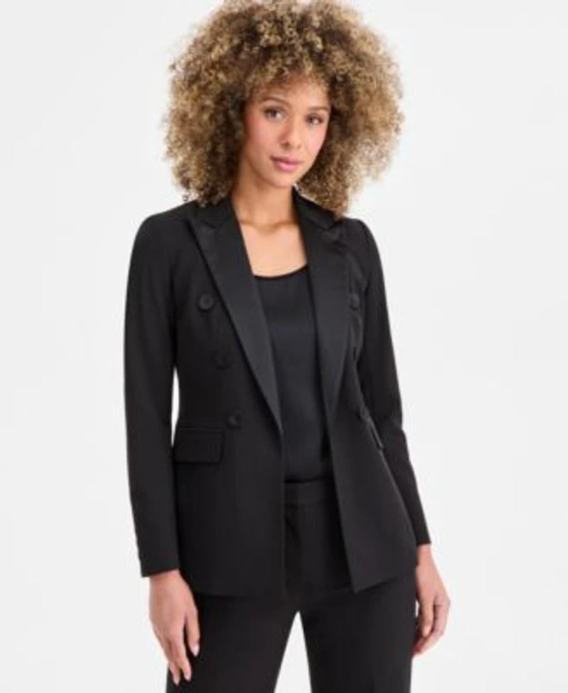 Anne Klein Blazer Mixed Media Top High Rise Pants