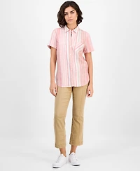 Nautica Jeans Women's Striped Short-Sleeve Camp Shirt