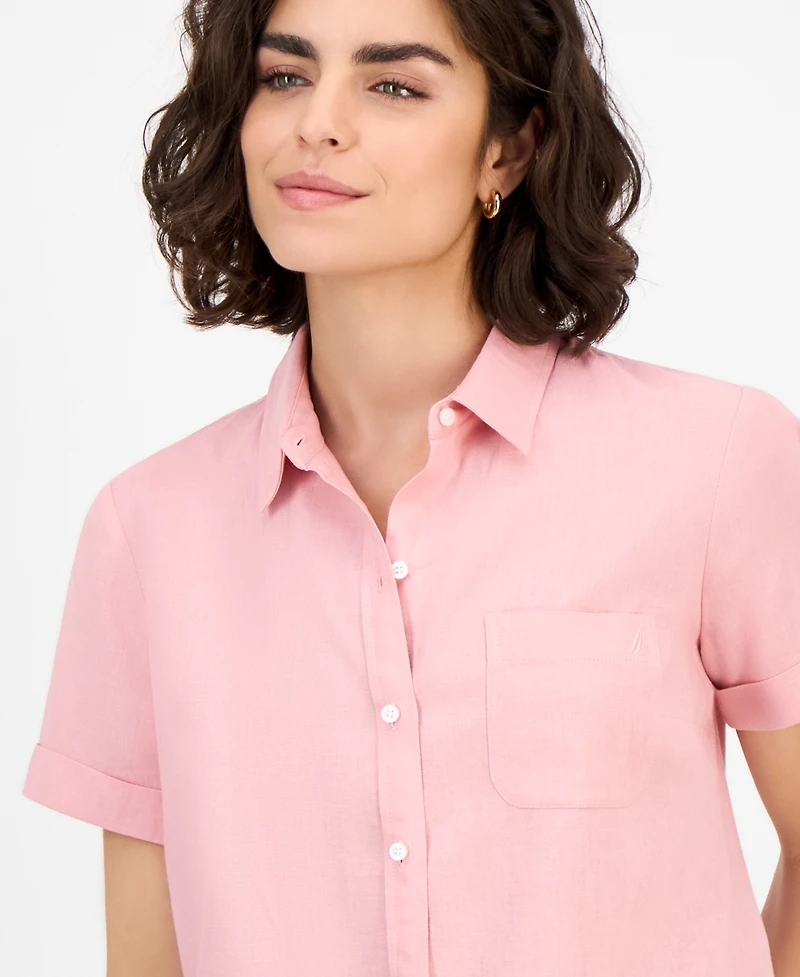 Nautica Jeans Women's Solid Short-Sleeve Camp Shirt