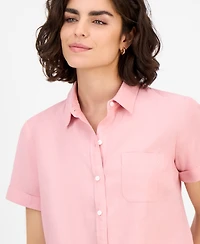 Nautica Jeans Women's Solid Short-Sleeve Camp Shirt