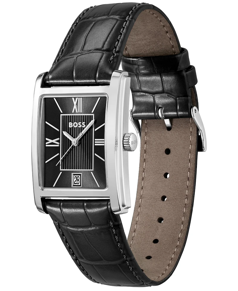 Hugo Boss Men's Principle Dress Quartz Basic Calendar Black Leather Watch, 28 x 39mm