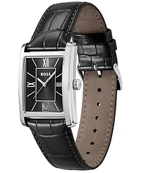 Hugo Boss Men's Principle Dress Quartz Basic Calendar Black Leather Watch, 28 x 39mm