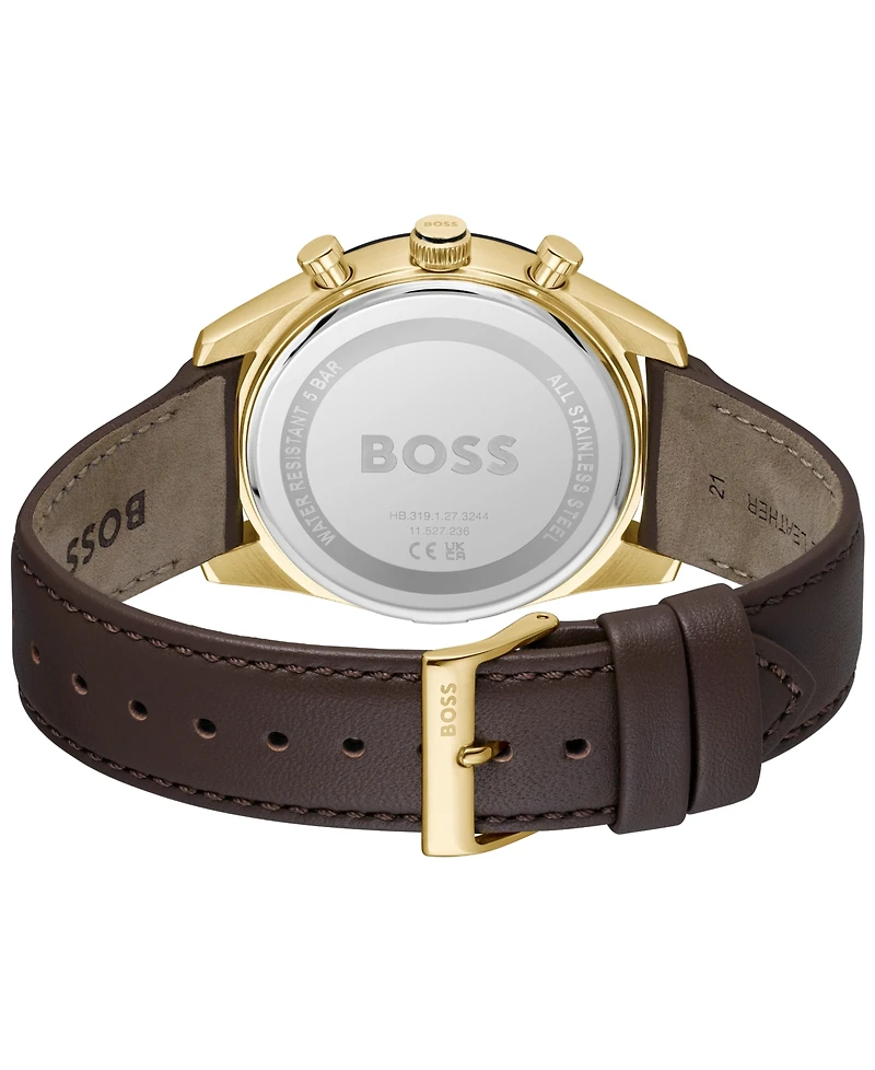 Hugo Boss Men's Tourmaster Quartz Multifunction Brown Calfskin Watch, 41mm