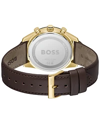 Hugo Boss Men's Tourmaster Quartz Multifunction Brown Calfskin Watch, 41mm