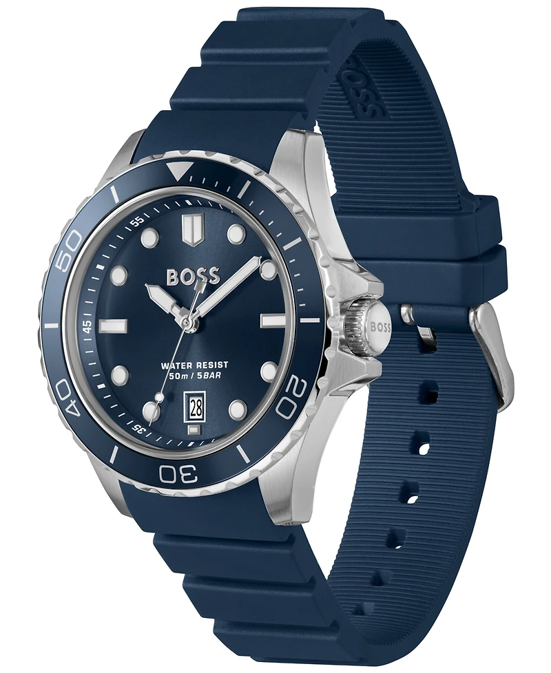 Hugo Boss Men's Troper Sport Quartz Basic Calendar Blue Silicone Watch, 42mm