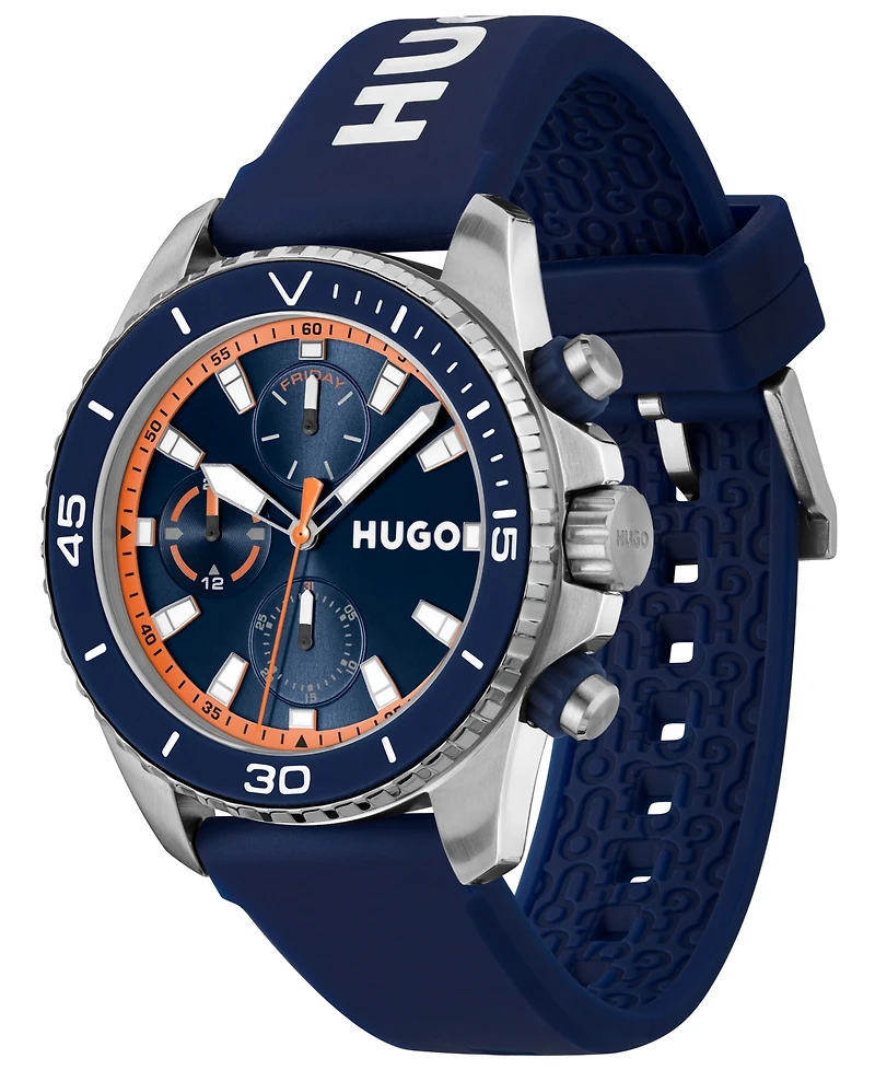 Hugo Boss Men's Dive Quartz Multifunction Blue Silicone Watch, 44mm