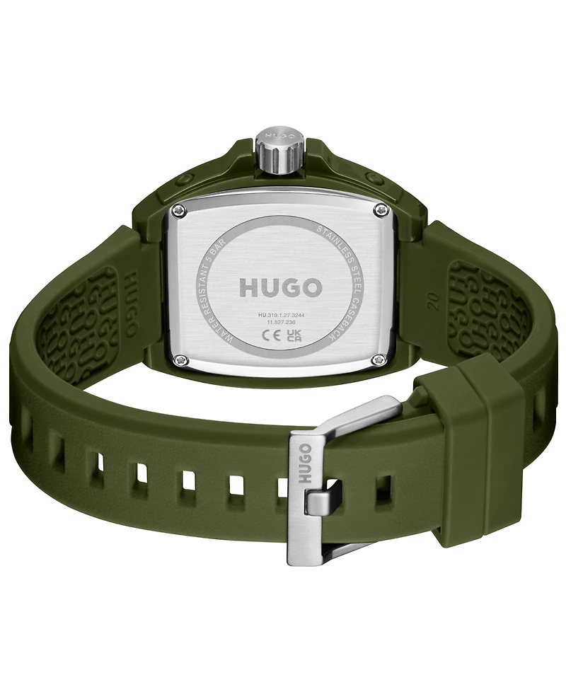 Hugo Boss Men's Hugo Id Quartz Basic Calendar Green Silicone Watch, 40.70mm